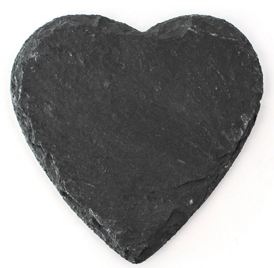 Natural heart-shaped slate coaster with rough edges from Acier Manufacturing Limited