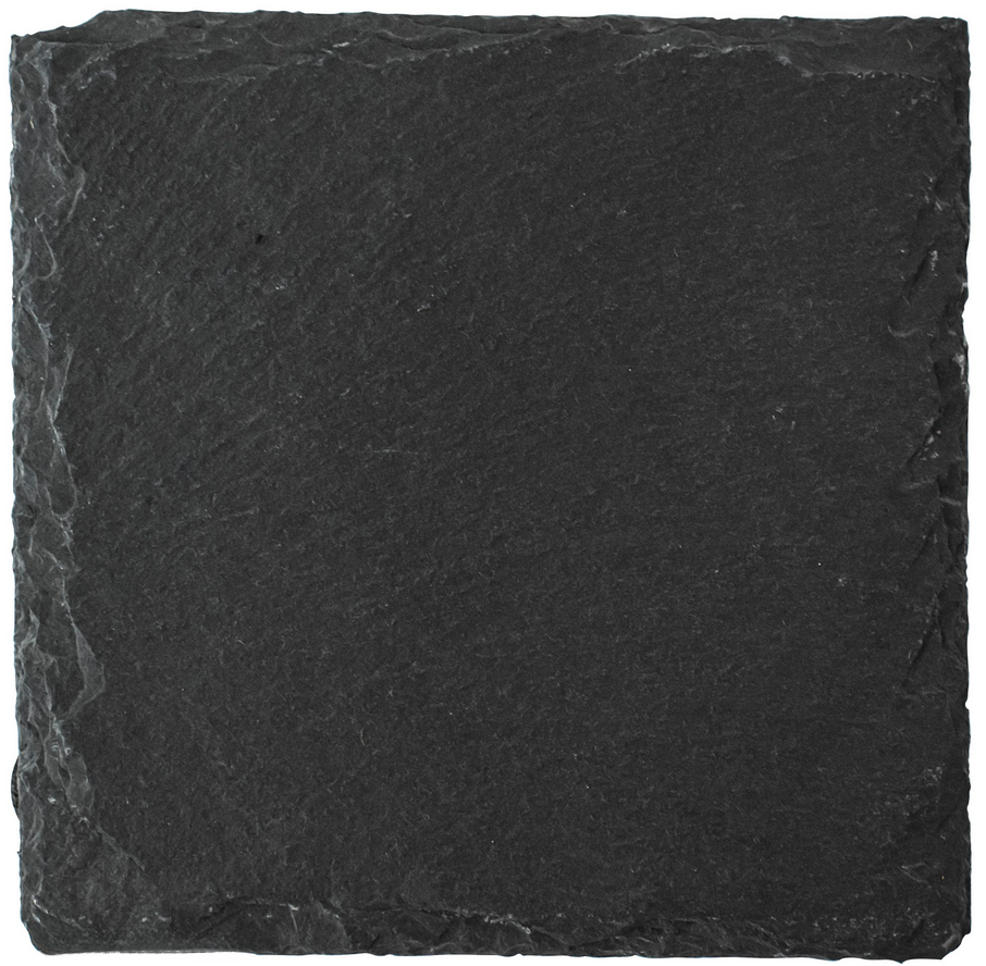 Black natural square slate coaster with rough textured edges from Acier Manufacturing Limited
