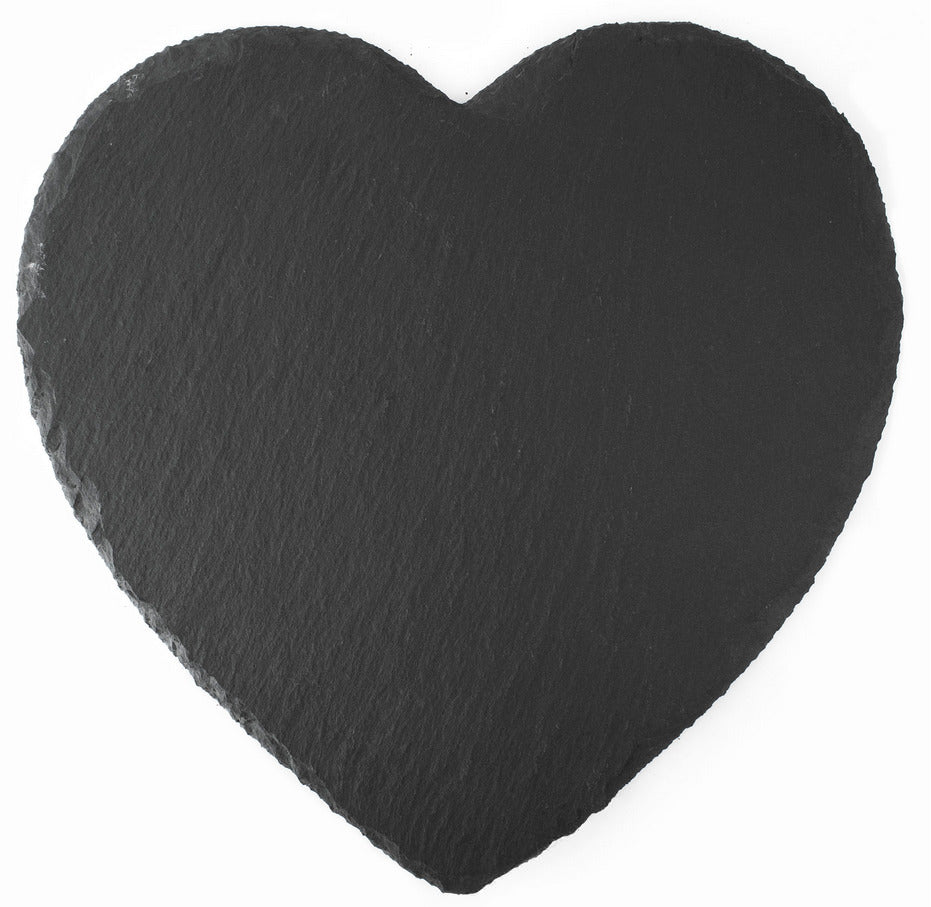 Heart-shaped black slate placemat on white background, Acier Manufacturing Limited product