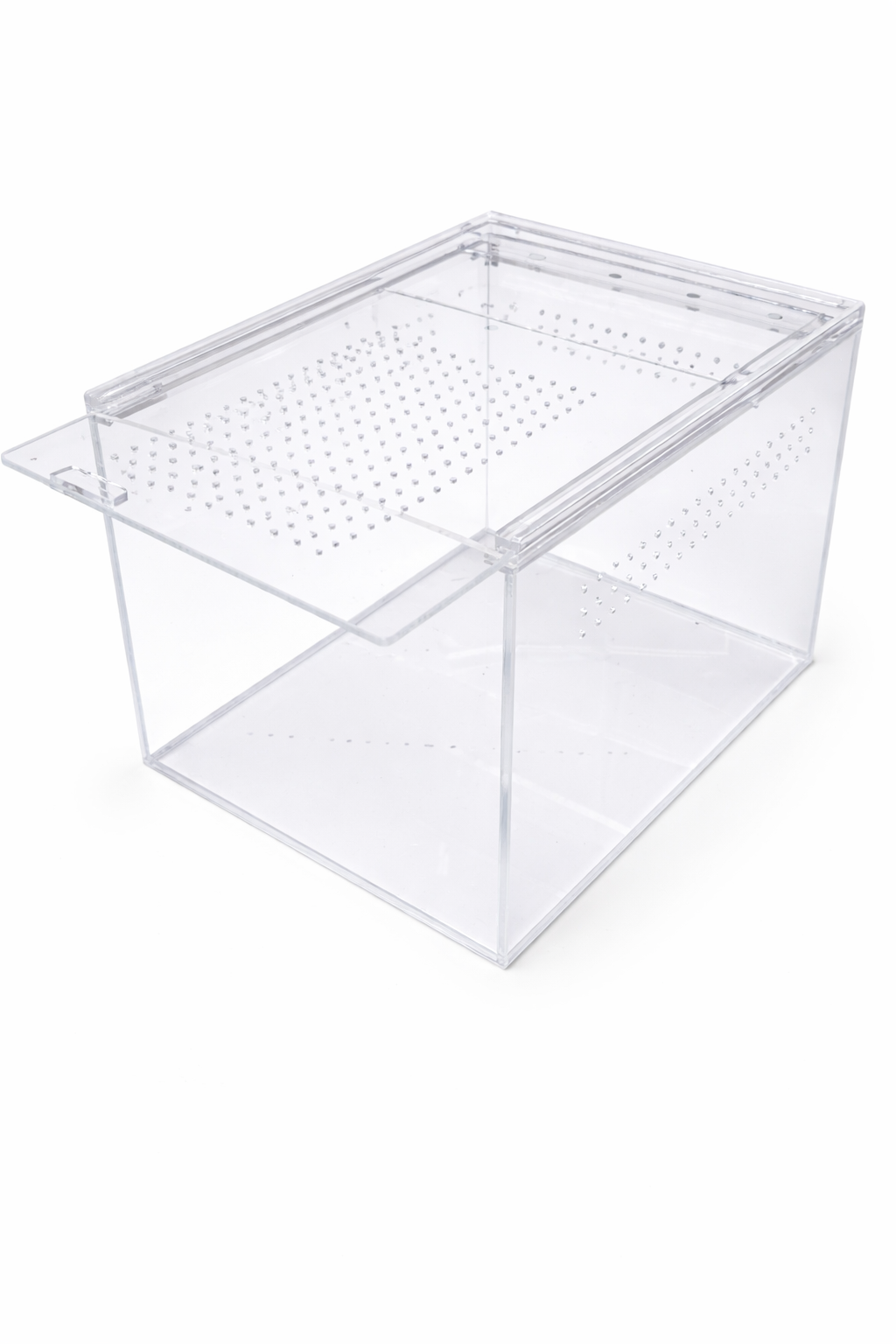 Clear acrylic perforated box container from Acier Manufacturing Limited